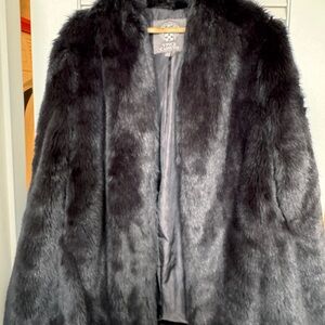 Vince Camuto Black Teddy Cape Jacket - Faux Mink - Maximalist Aesthetic